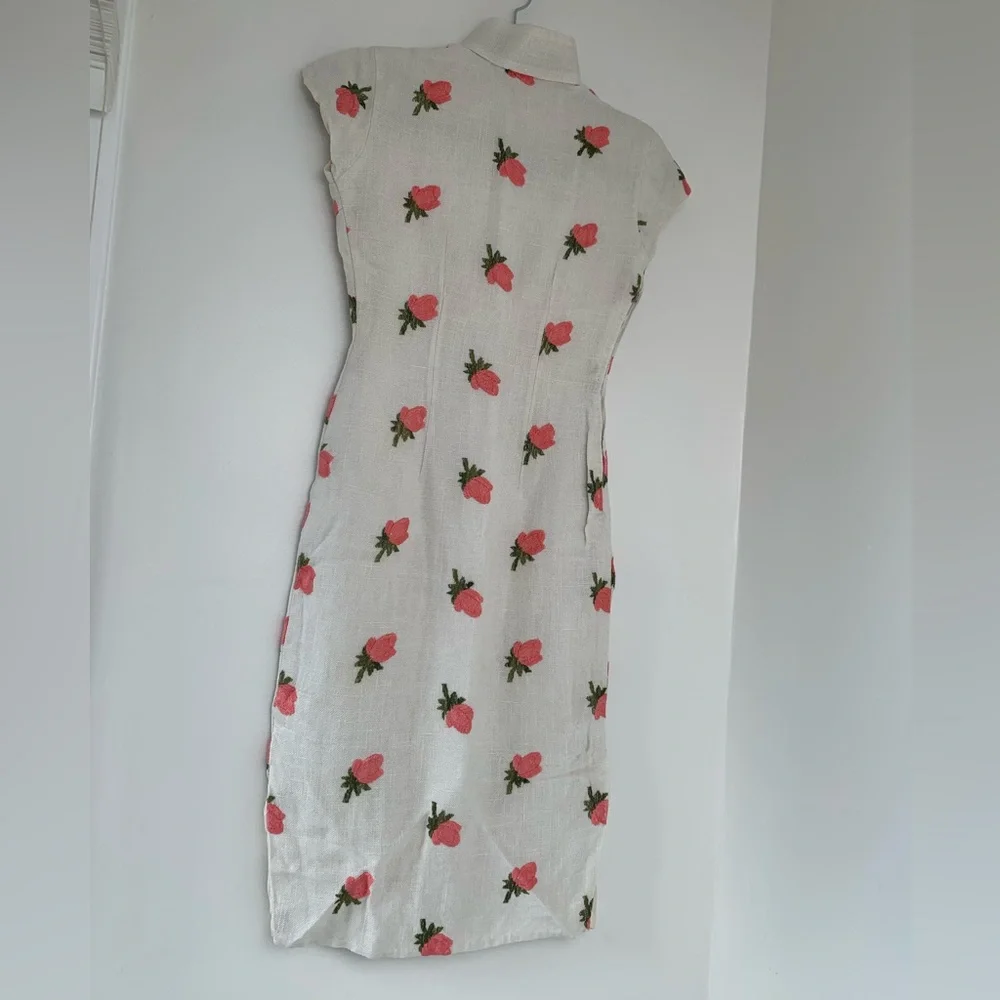SOLD Rare Vintage 1950’s Floral Embroidered Raw Linen Lined Silk Cheongsam Dress - Picture 10 of 15